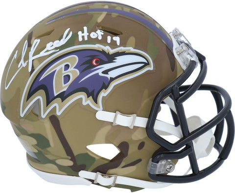 Ed Reed Baltimore Ravens Signed CAMO Alternate Mini Helmet & "HOF 19" Insc