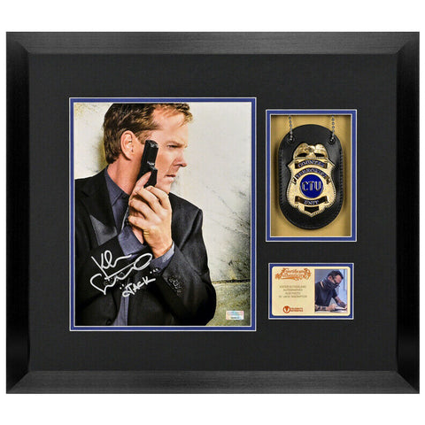Keifer Sutherland Autographed 24 Jack Bauer 8x10 Framed Photo with Replica Badge