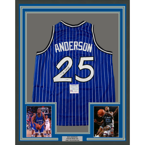 Framed Autographed/Signed Nick Anderson 33x42 Orlando Blue Jersey PSA/DNA COA