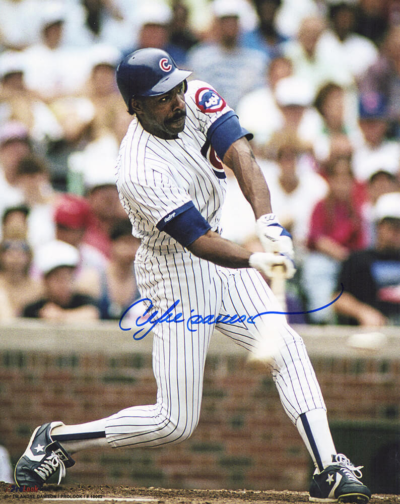 Andre Dawson Signed Chicago Cubs Swinging Action 8x10 Photo - (SCHWART –  Super Sports Center
