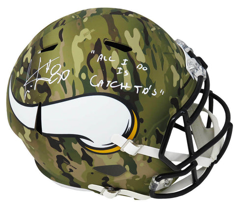 Cris Carter Signed Vikings CAMO Riddell Speed F/S Rep Helmet w/Catch TD's - SS