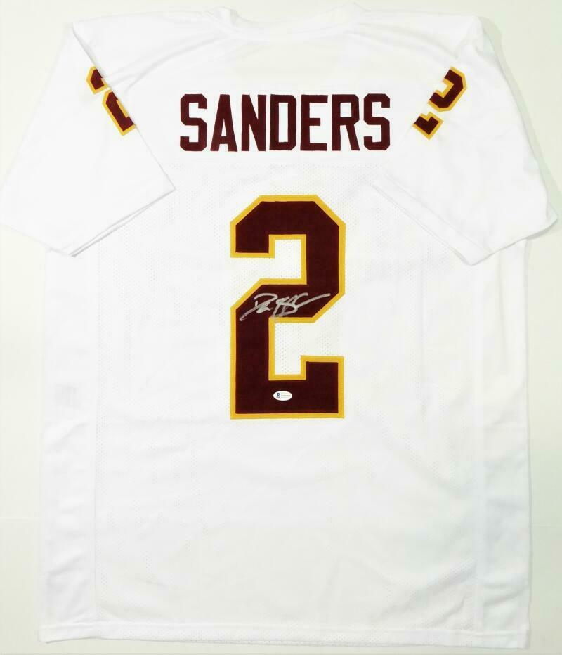 The Jersey Source Autographs Deion Sanders Autographed White College Style Jersey - Beckett W Auth *2