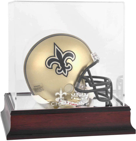 New Orleans Saints Super Bowl XLIV Champs Mahogany Mini Helmet Logo Display Case