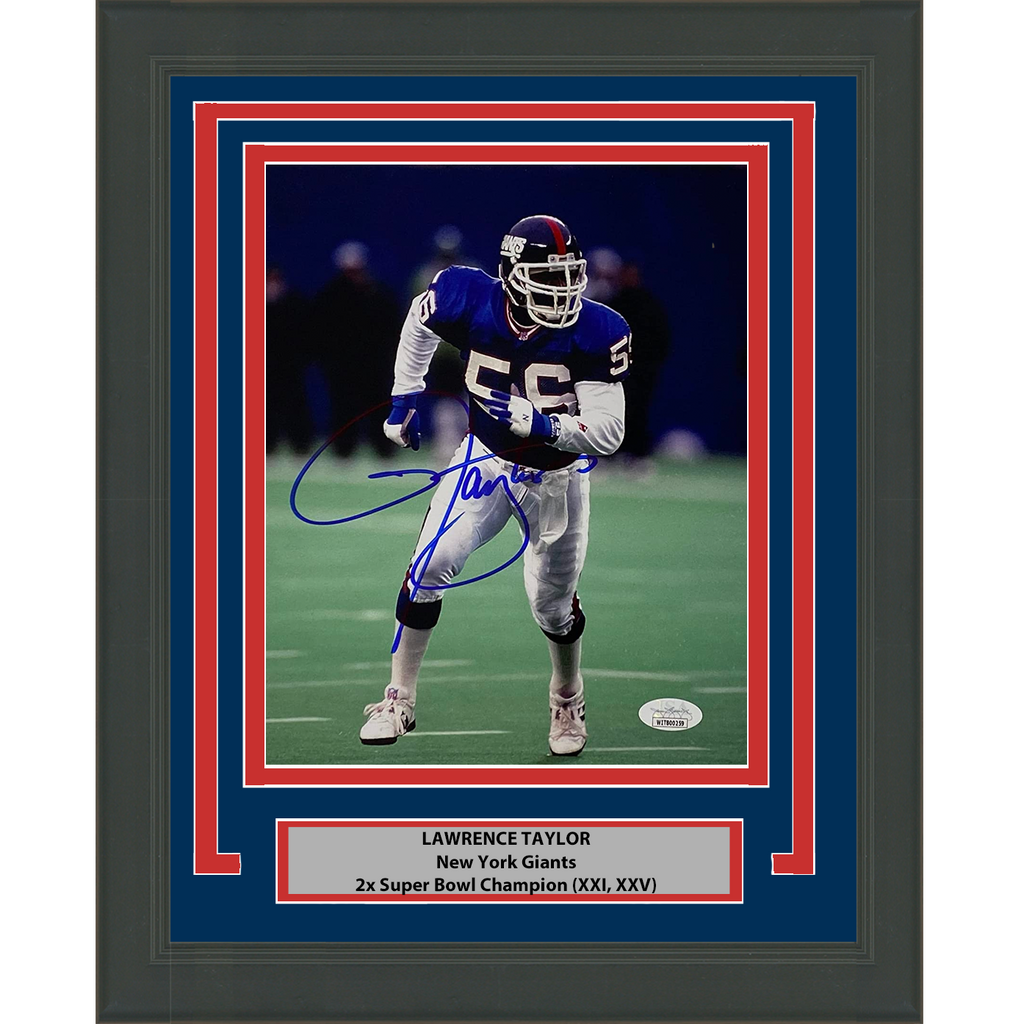 Framed Autographed/Signed Lawrence Taylor New York Giants 8x10 Photo J –  Super Sports Center