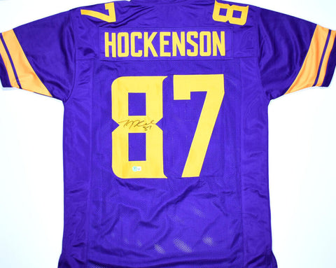 TJ Hockenson Autographed Purple w/ Yellow Pro Style Jersey - Beckett W Hologram