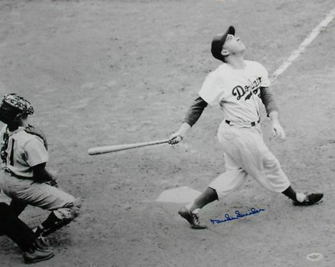 Duke Snider Autographed LA Dodgers16x20 B&W Swinging Photo- JSA Authenticate