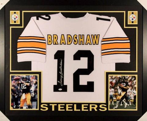 Terry Bradshaw Signed Steelers 35x43 Custom Framed Jersey (JSA COA)