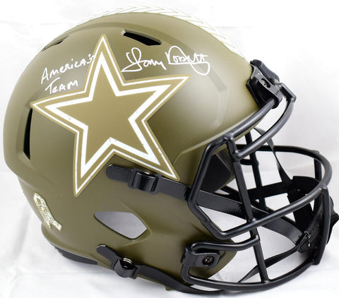 Tony Dorsett Signed Cowboys F/S Salute to Service Speed Helmet w/AT-Beckett W