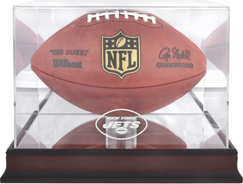 New York Jets Mahogany Football Logo Display Case with Mirror Back-Fanatics