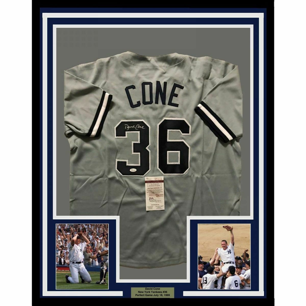 FRAMED Autographed/Signed DAVID CONE 33x42 New York Grey Baseball