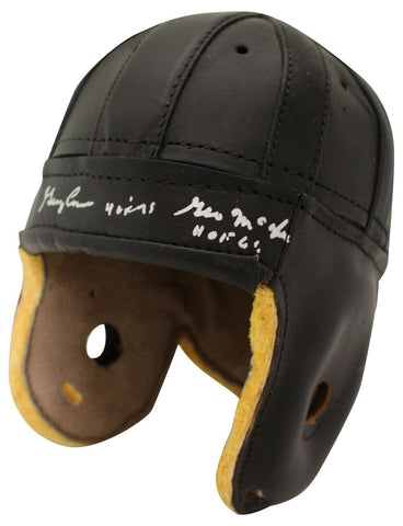 George McAfee & George Connor Signed F/S Black Leather Helmet JSA 35285