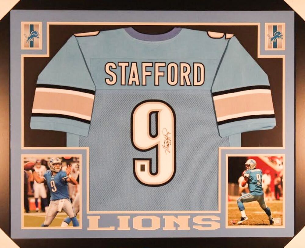 Matthew Stafford Signed Detroit Lions 35x 43 Custom Framed Jersey