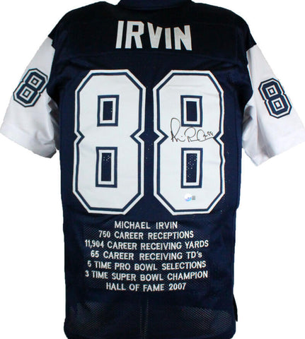 Michael Irvin Autographed Blue/White Pro Style STAT Jersey - Beckett W Hologram