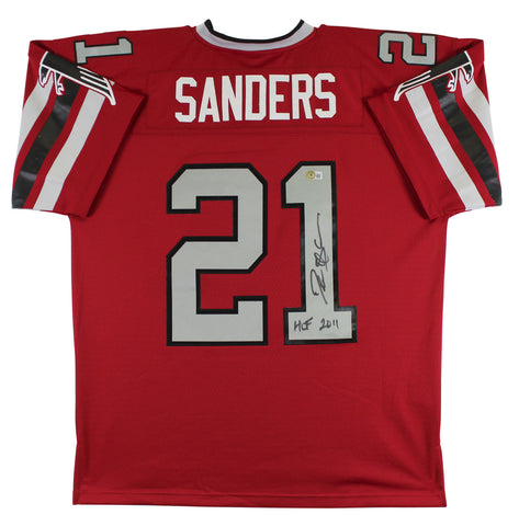 Falcons Deion Sanders "HOF 2011" Signed Red Mitchell & Ness Jersey BAS Witness