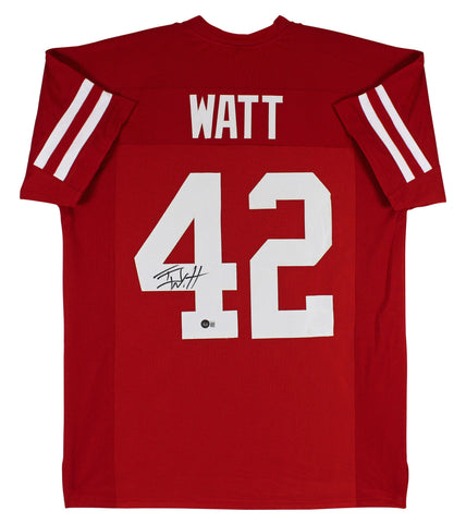 Wisconsin T.J. Watt Authentic Signed Red Pro Style Jersey BAS Witnessed