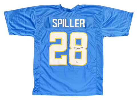 ISAIAH SPILLER SIGNED LOS ANGELES CHARGERS #28 POWDER BLUE JERSEY BECKETT