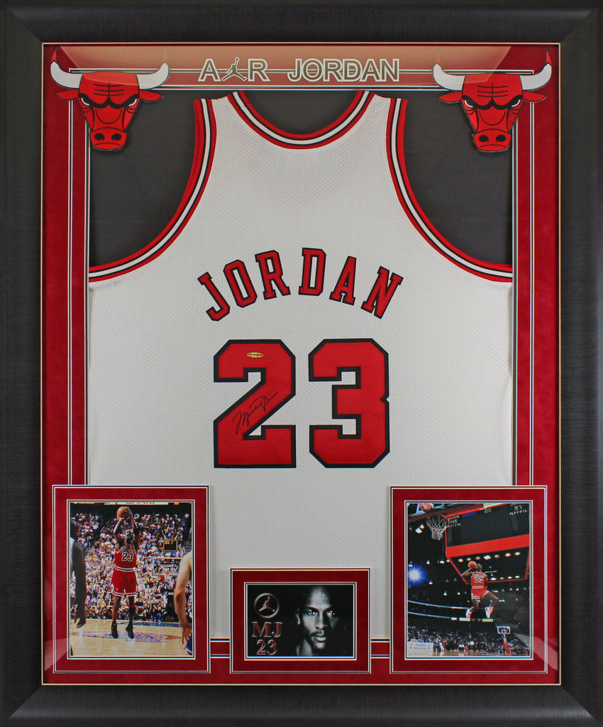 Bulls Michael Jordan Authentic Signed White Framed Jersey BAS #AA03315