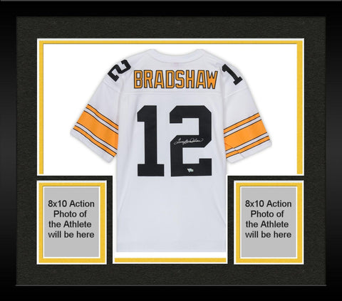 Framed Terry Bradshaw Steelers Signed White Mitchell & Ness Replica Jersey