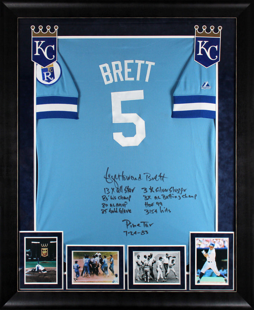 Royals George Brett 9x Inscribed Stat Signed & Framed Blue