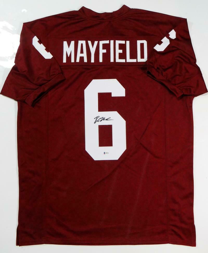 The Jersey Source Autographs Baker Mayfield Autographed Maroon College Style Jersey - Beckett W *Black *6