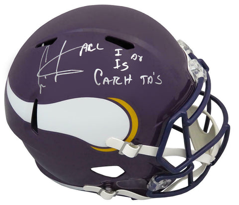 Cris Carter Signed Vikings T/B Riddell F/S Speed Rep Helmet w/Catch TD's -SS COA