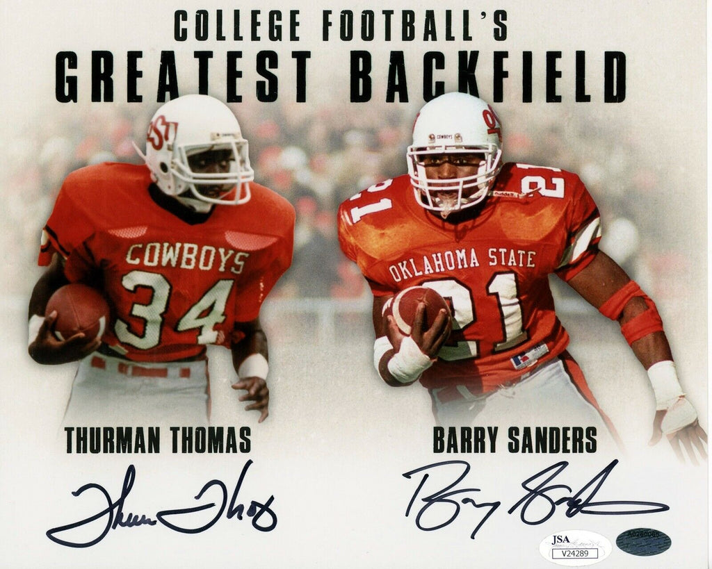 BARRY SANDERS & THURMAN THOMAS SIGNED OKLAHOMA STATE COWBOYS 8x10 PHOT –  Super Sports Center