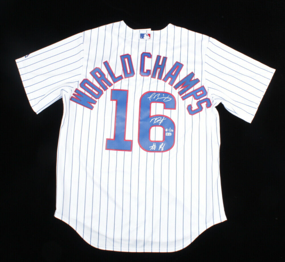Baez, Rizzo, Bryant Signed 2016 Cubs World Series Champ Jersey LE