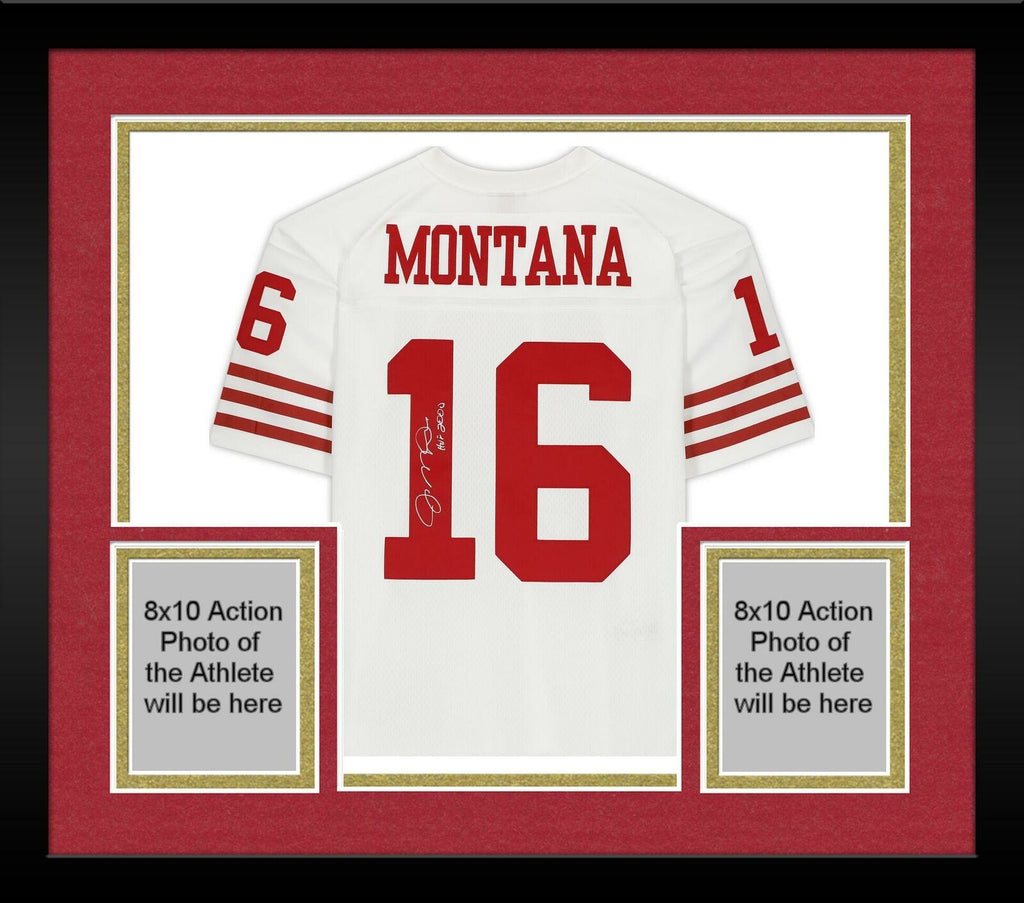 Framed Joe Montana SF 49ers Signed M&N White Replica Jersey & 'HOF 00' –  Super Sports Center