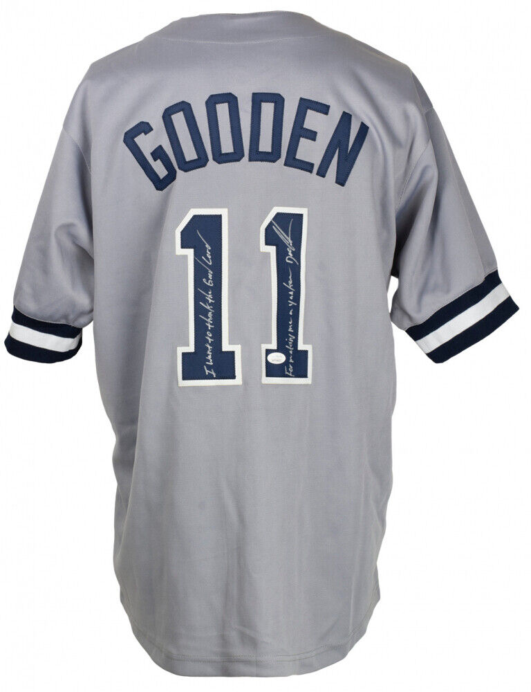 Friendly Confines Dwight Doc Gooden Signed Jersey Thank The Good Lord for Making Me A Yankee JSA