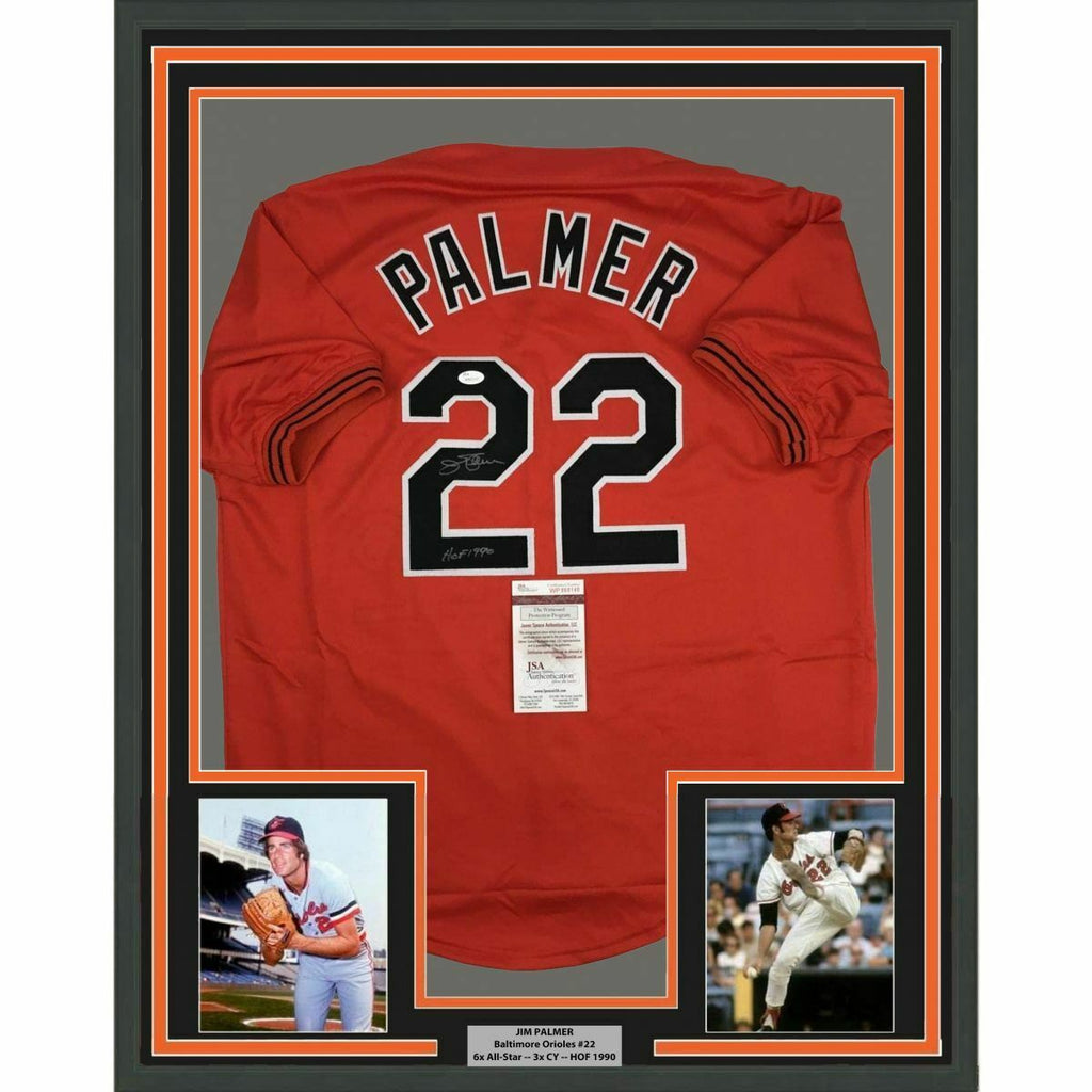 Jim Palmer Autographed & Framed Orange Orioles Jersey