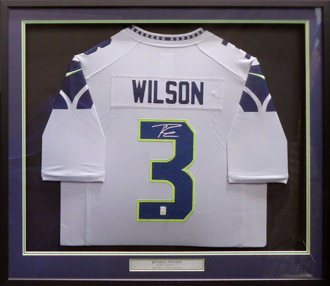 SEAHAWKS RUSSELL WILSON AUTOGRAPHED FRAMED GRAY NIKE TWILL JERSEY RW HOLO 185069
