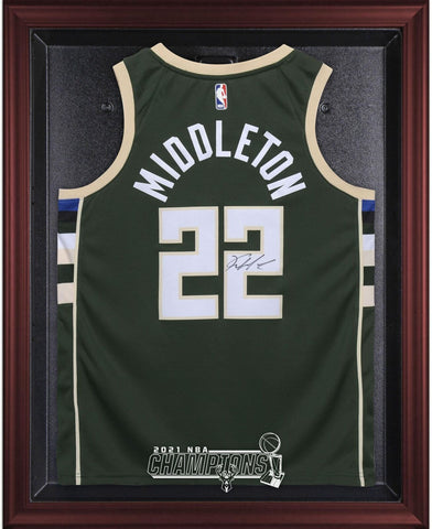 Milwaukee Bucks Mahogany FRMD 2021 NBA Finals Champs Logo Jersey Display Case