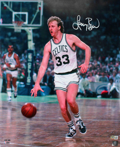 Larry Bird Autographed Boston Celtics 16x20 Dribbling Photo-Beckett W Hologram