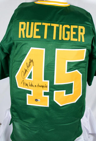 Rudy Ruettiger Signed Green College Style Jersey w/Play Like a Champ- BAW Holo