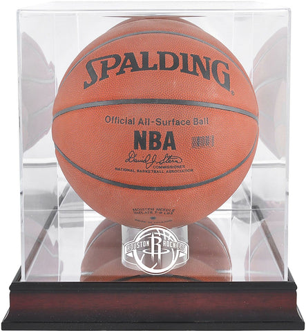 Houston Rockets Mahogany Team Logo Basketball Display Case & Mirrored Back