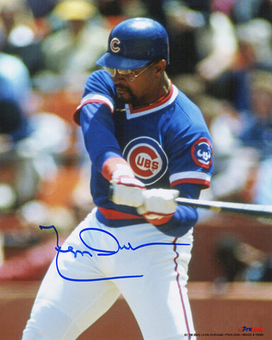 Leon Durham Signed Chicago Cubs Swinging 8x10 Photo - (SCHWARTZ COA)