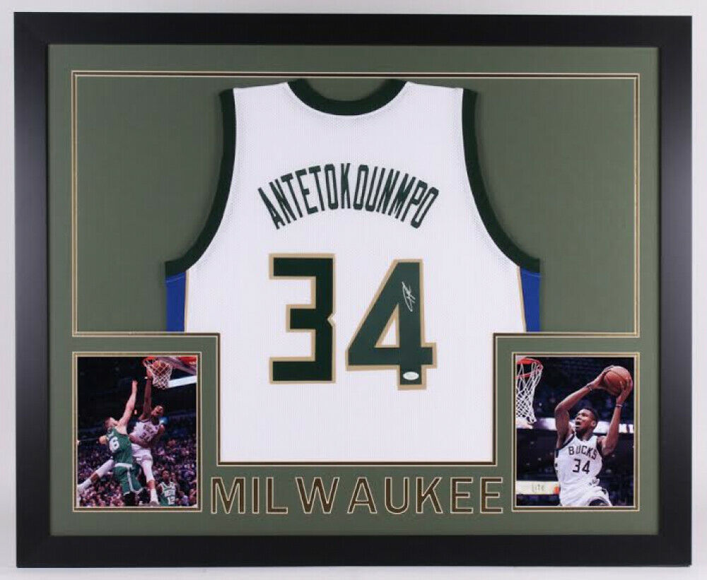 Milwaukee Bucks Giannis Antetokounmpo Autographed Framed White