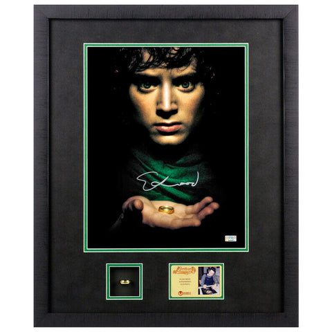 Elijah Wood Autographed Lord of the Rings Frodo 11x14 Framed Display with Ring