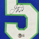 FRAMED Autographed/Signed JASON KIDD 33x42 Blue Basketball Jersey BAS COA