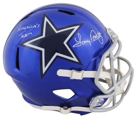 Cowboys Tony Dorsett "America's Team" Signed Flash F/S Speed Rep Helmet BAS Wit