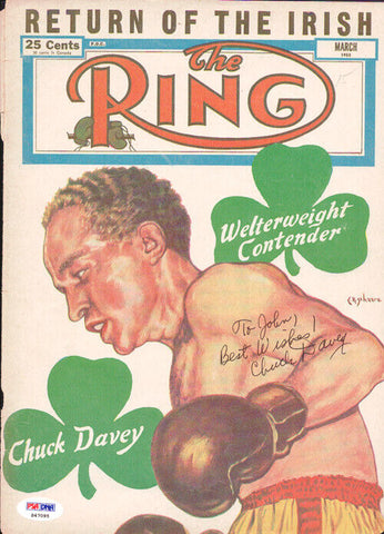 Chuck Davey Autographed Signed The Ring Magazine Cover PSA/DNA #S47095