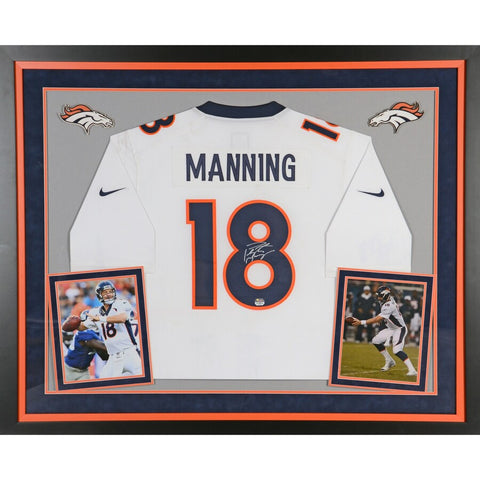 Peyton Manning Denver Broncos Deluxe Framed Autographed Nike Limited White Jersey