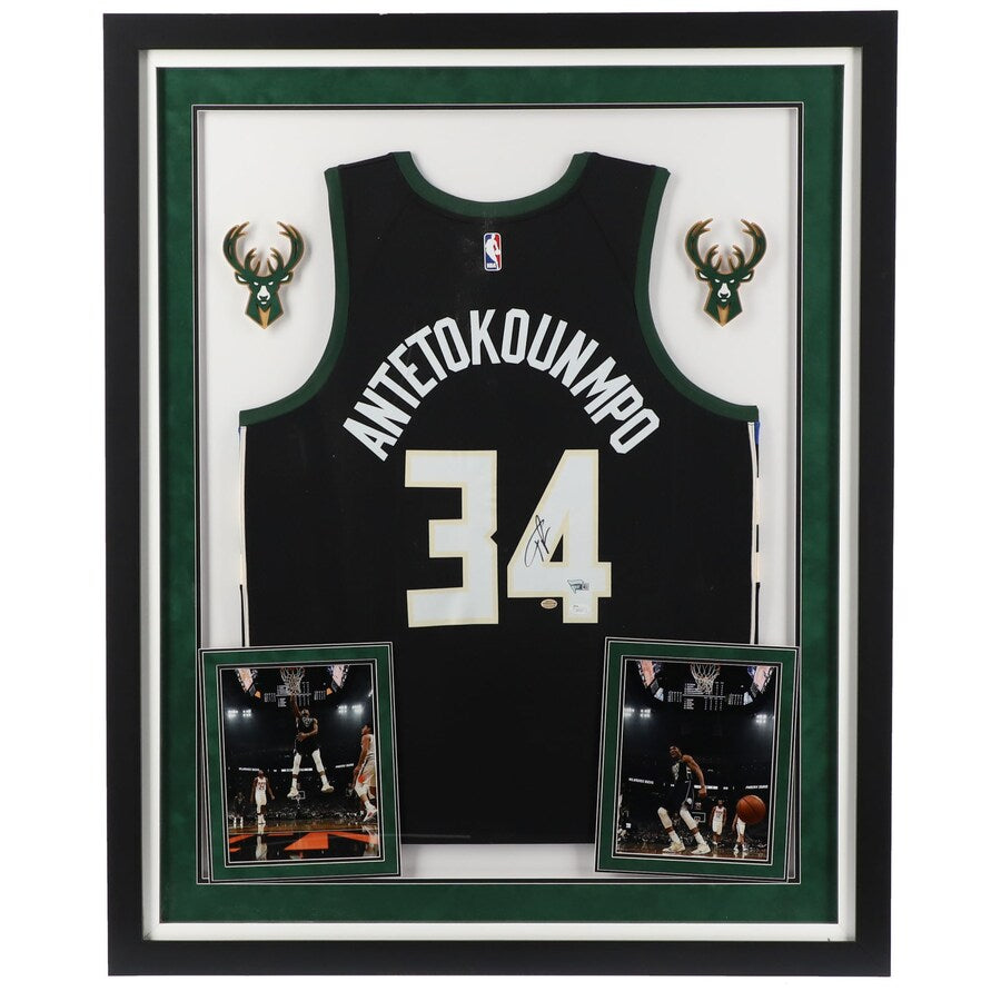 Press Pass Collectibles Giannis Antetokounmpo Authentic Signed Black Pro Style Jersey Autographed JSA