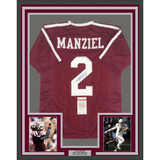 FRAMED Autographed/Signed JOHNNY MANZIEL 33x42 Texas A&M Maroon Jersey JSA COA