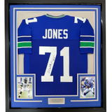 FRAMED Autographed/Signed WALTER JONES HOF 14 33x42 Seattle Blue Jersey JSA COA