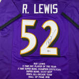 Autographed/Signed Ray Lewis Baltimore Purple Stat Football Jersey Beckett COA