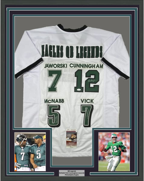 FRAMED Signed QB Legends McNabb Cunningham Vick Jaworski 33x42 Jersey JSA COA