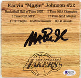 Lakers Magic Johnson Authentic Signed 6x6 Floorboard Autographed BAS Witnessed