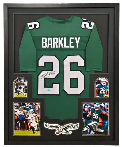 Saquon Barkley Philadelphia Eagles Signed Framed Kelly Green Football Jersey Beckett