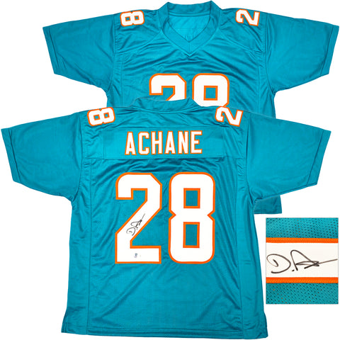MIAMI DOLPHINS DE'VON ACHANE AUTOGRAPHED TEAL JERSEY BECKETT BAS WITNESS 221539